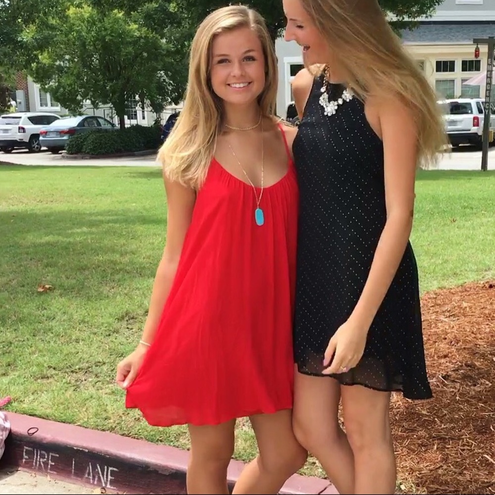 Red flowy mini dress